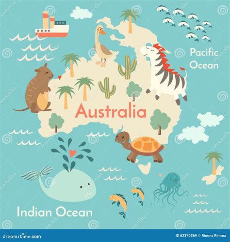 Map Of Australia With Wild Animals And Landmarks With Animals And 230