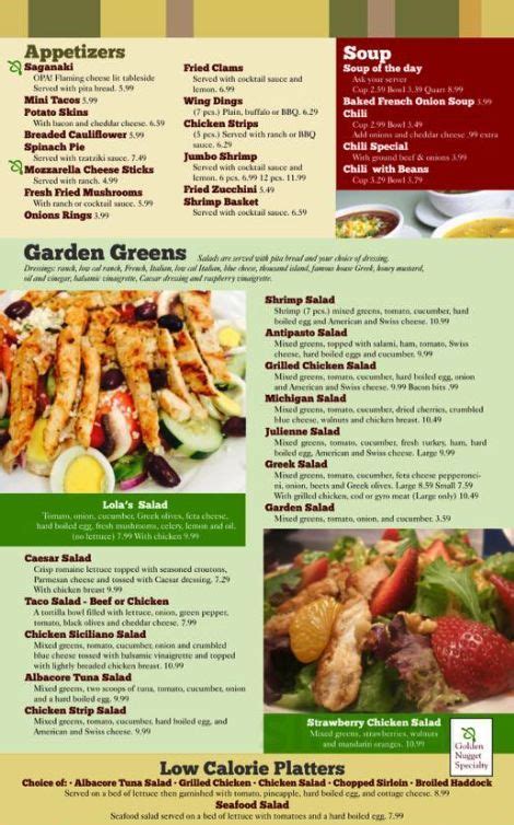 Mario's Golden Nugget menu in Oxford, Michigan, USA