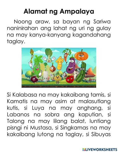 Alamat ng Ampalaya worksheet | Short stories for kids, Persuasive ...