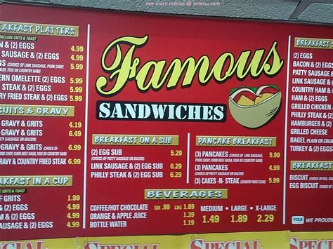 Online Menu of Famous Sandwiches Restaurant, Jacksonville, Florida ...
