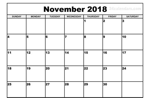 November 2018 Calendar Printable PDF | 2018 calendar template, Blank calendar template, November ...