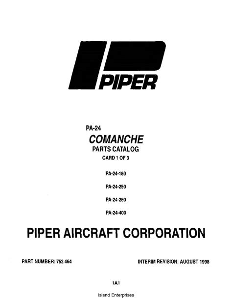 Piper Comanche Parts Catalog PA-24-180 ,250, 260, 400 PN-752-464_v1998 ...