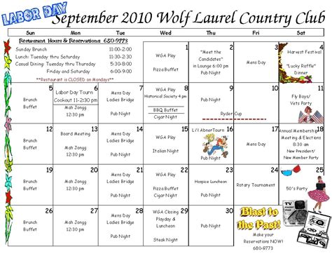 Wolf Laurel Country Club Bulletin Board: September, 2010 Calendar