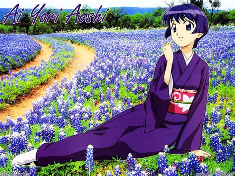 Ai-Yori-Aoshi-bleu-Indigo, blue, grass, tree, indigo, bleach, anime, violet, green, ai yori ...