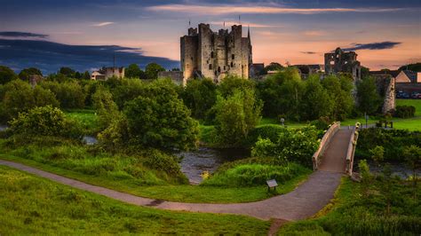 Photo Ireland Trim Castle Castles Bridges Evening Trees 2560x1440