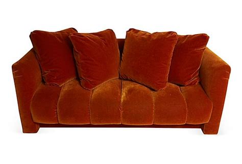 Mohair Burnt-Orange Sofa w/ Pillows | Orange sofa, Sofa, Orange couch