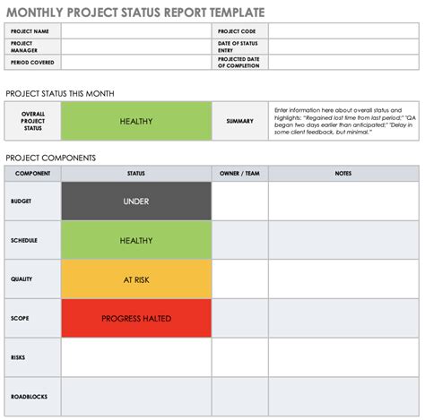 Project Status Report Template Excel Free Download