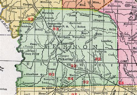 Vernon Parish, Louisiana, 1911, Map, Rand McNally, Leesville, Pickering ...