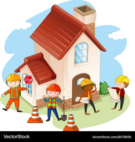 Construction workers building house Royalty Free Vector