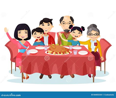 Holiday Dinner with Turkey of Cartoon Family Stock Vector - Illustration of christmas, holiday ...