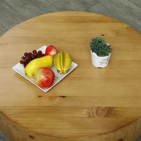 Minimalist Round Coffee Table with Pine Wood Tabletop & Metal Four Legs Base-Homary