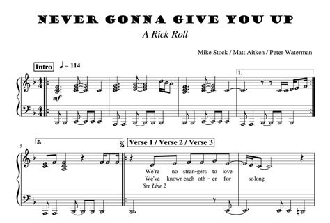 Rick Roll / Never Gonna Give You Up Klavier Noten für Grad 1 - Etsy.de