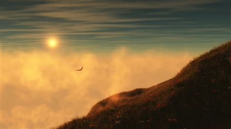 Brown mountain, sky, birds, sunset, clouds HD wallpaper | Wallpaper Flare