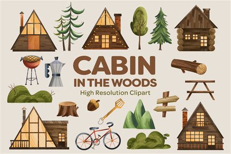 Cabin In The Woods Clipart Set - Design Cuts