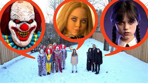 drone catches Wednesday Addams vs M3GAN vs Clowns at haunted park (huge battle!) - YouTube