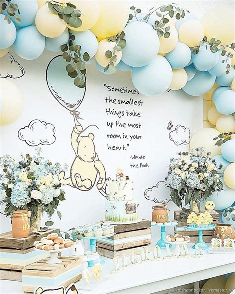 Classic Winnie the Pooh Backdrop - Blue and Yellow 5x7 Feet in 2021 | Unique baby shower themes ...