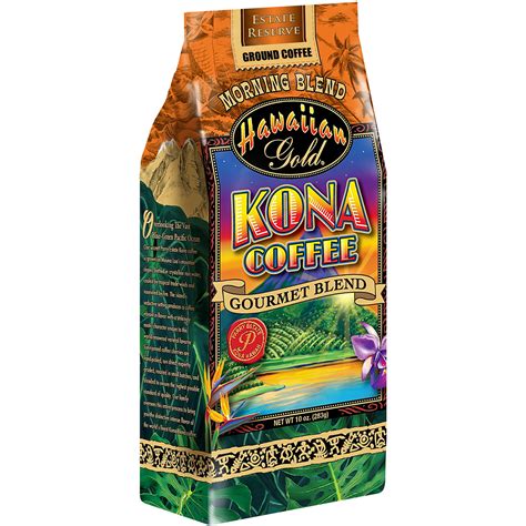 Hawaiian Gold Kona Coffee Morning Blend Ground Coffee, 10 oz, Kona Coffee, 729583710860, Food ...