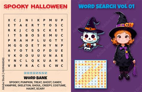 Spooky Halloween Word Search Vol 01. Educational game for children. Word search puzzle kids ...