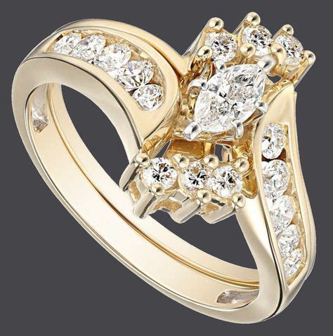 14k Yellow Gold Bypass Diamond with Marquise Wedding Bridal Ring Set ...