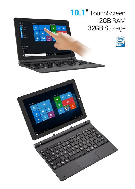 Mini Touch Screen Windows 2 in 1 Laptop Computer Tablet PC, 10.1" IPS 1280X800, Intel Atom Z8350 ...