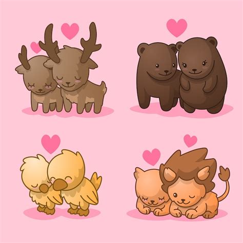 Free Vector | Cute collection of animal couples