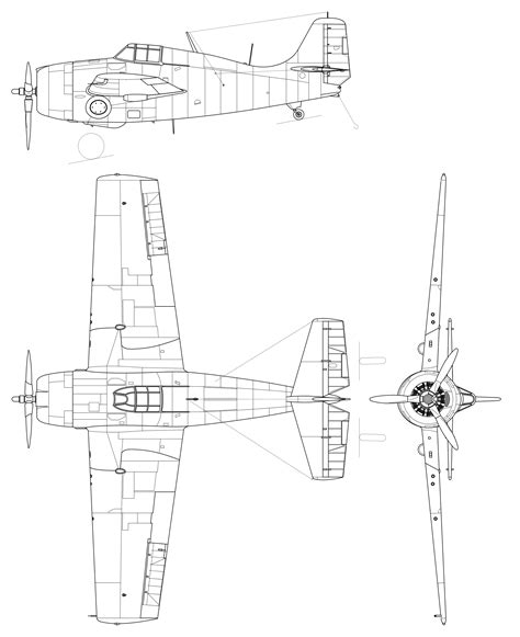 Grumman F4F Wildcat Blueprint - Download free blueprint for 3D modeling