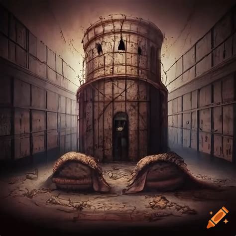 Concept art of a prison cell with ancient monsters on Craiyon