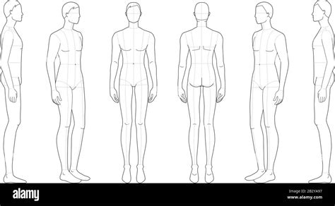 Fashion template of standing men. 9 head size for technical drawing ...