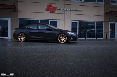 Double Tap: Black Tesla Model S Featuring Gold PUR Rims — CARiD.com Gallery