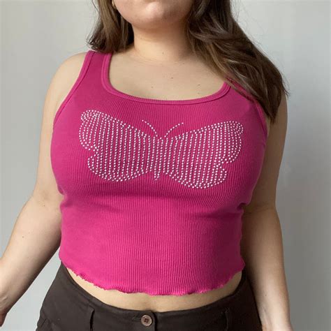 Y2k bedazzled butterfly tank top / ribbed pink butterfly tank | Etsy