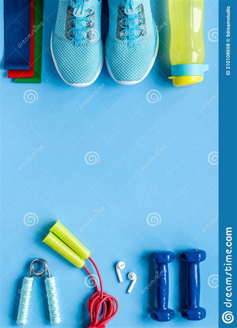 Fitness Accessories Top View. Sport and Gym Equipment Stock Photo - Image of sneakers, equipment ...