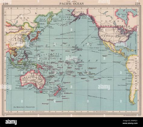 Pacific Ocean. BARTHOLOMEW 1949 old vintage map plan chart Stock Photo - Alamy