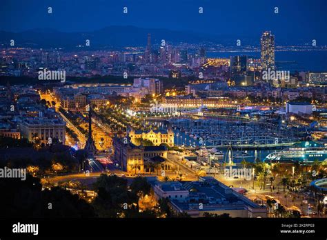 Aerial view of Barcelona city and port with yachts Stock Photo - Alamy