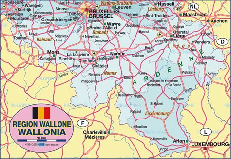 Map of Wallonia (Region in Belgium) | Welt-Atlas.de