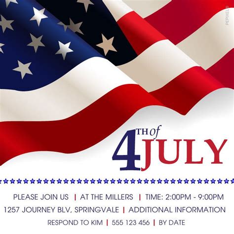 4th of July Printable Invitation Template - U.S Flag | Printable invitation templates, Printable ...