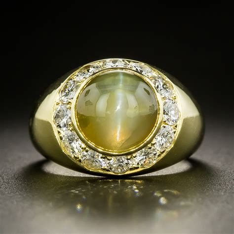 Estate Chrysoberyl Cat's-Eye and Diamond Ring - Vintage Jewelry