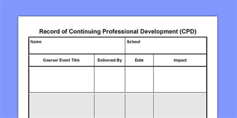 Kindergarten CPD | Continuous Professional Development Form