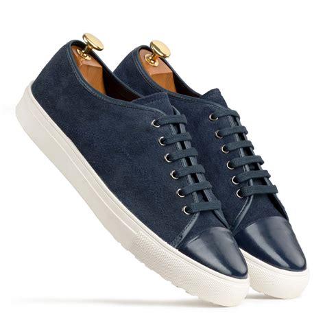 Blue Low-Top Leather Sneakers