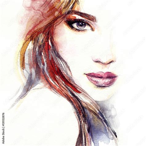 Poster Abstract woman face. Fashion illustration. Watercolor painting ...