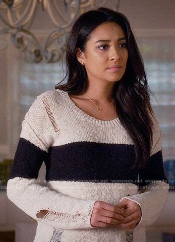 Emily’s cream sweater with black stripe on Pretty Little Liars | Pretty little liars outfits ...