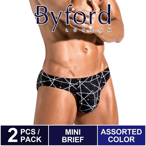 (2 Pcs) Byford Men Brief Nylon Spandex Men Underwear Assorted Colours ...