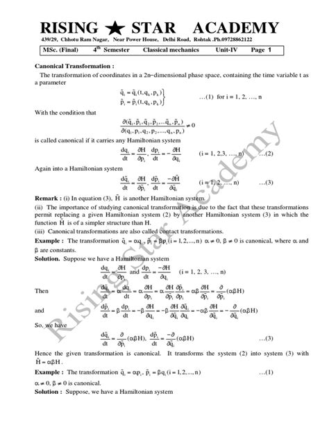 Unit-4 Mechanics | PDF | Hamiltonian Mechanics | Scientific Theories