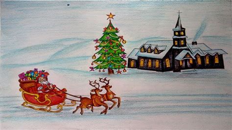 christmas Drawings - How To Draw a Christmas Scene Step by Step ...