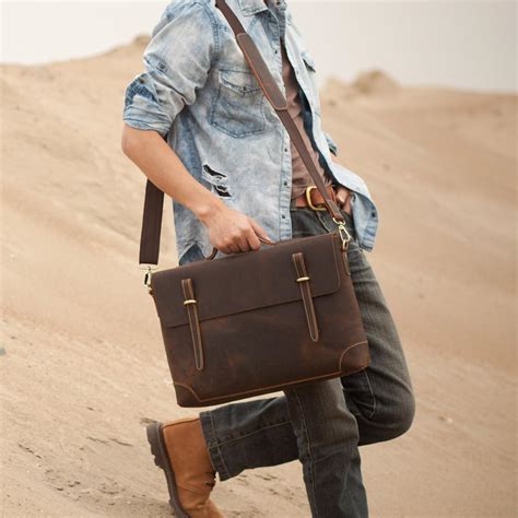 Men's Handmade Vintage Leather Briefcase / Leather Messenger Bag / 13 ...