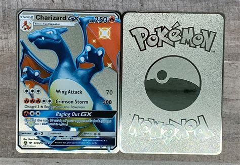 Silver Shiny Charizard GX Pokemon Card Metal Hidden Fates | Etsy UK