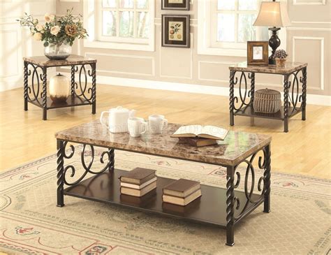 701695 Coffee Table 3Pc Set by Coaster w/Faux Marble Top