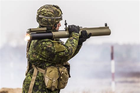 A Canadian Forces Member fires a M72 Short-Range Anti-Armour Weapon ...