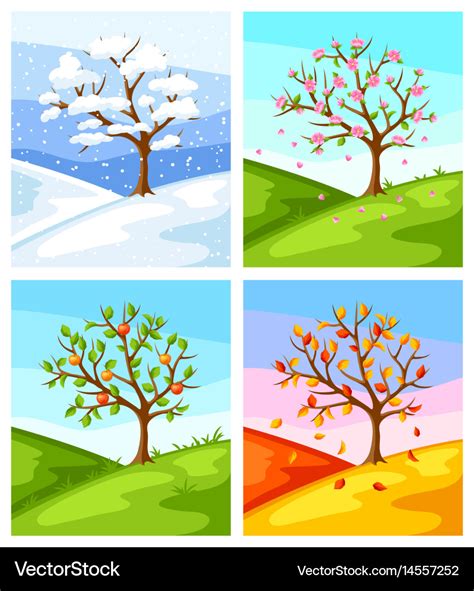 Four seasons tree and landscape Royalty Free Vector Image