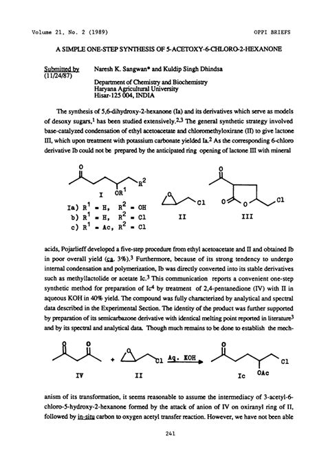 (PDF) ChemInform Abstract: A Simple One-Step Synthesis of 5-Acetoxy-6-chloro-2-hexanone.