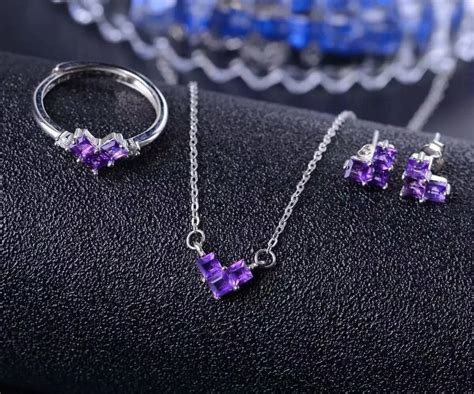 Natural amethyst gem jewelry sets natural crystal ring Pendant Earrings S925 silver Elegant ...